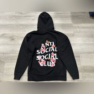 I302 Anti Social Social Club Floral Butterfly Hoodie Black Mens Size M Medium